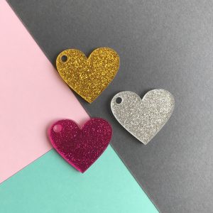 Pingente acrílico | Coração glitter 2,5x3cm (3un)