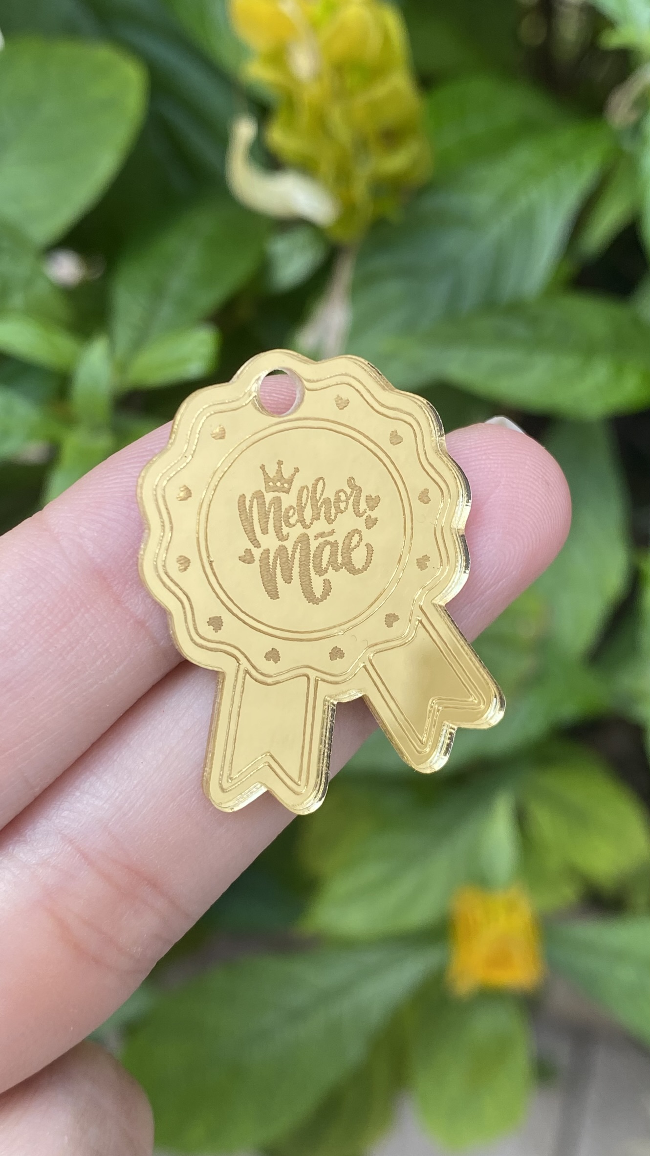 Pingente Tag Medalha - Melhor Mãe - Acrílico Dourado